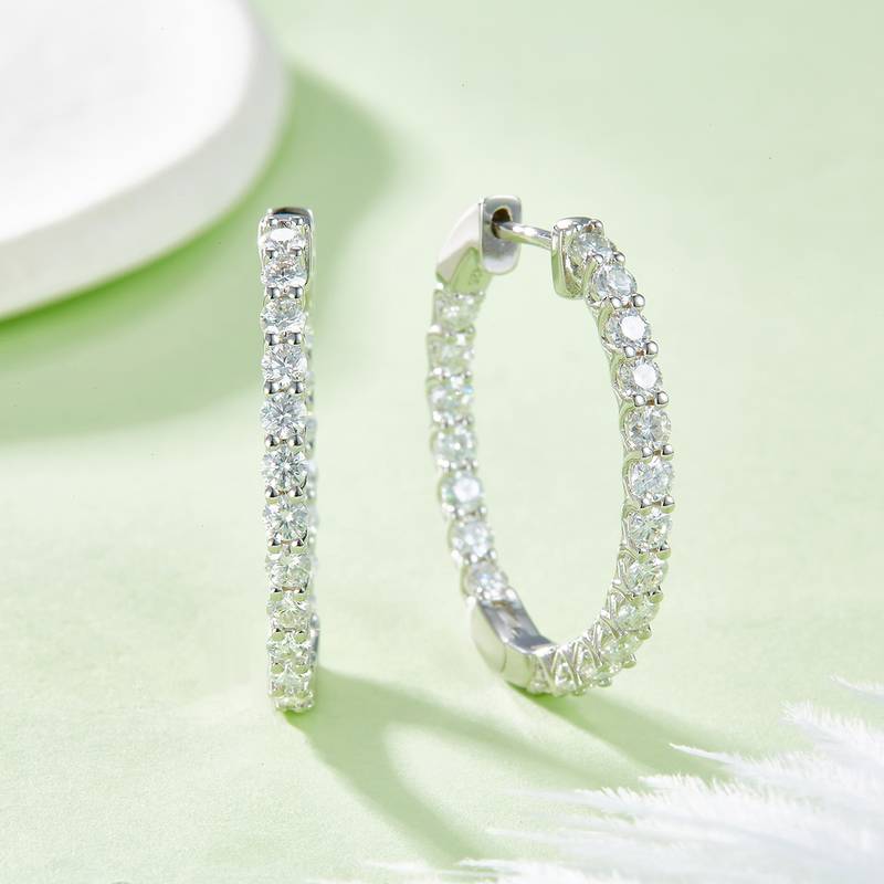 单排对半耳环S925银莫桑钻厘石D级1.8CT